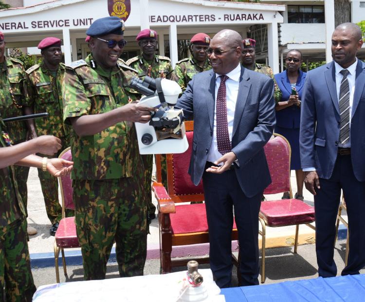 PS Kimtai Commissions Medical Equipment Donated by AMREF at GSU Headquarters